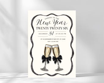 Editable New Years Eve Party Invitation. 2026 New Year’s Party Invite. Champagne New Year Invite. NYE Party. New Years Eve Evite.
