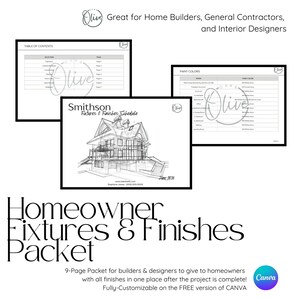 Builder Homeowner Welcome Home Fixtures & Finish Schedule - Fully Customizable in CANVA.
