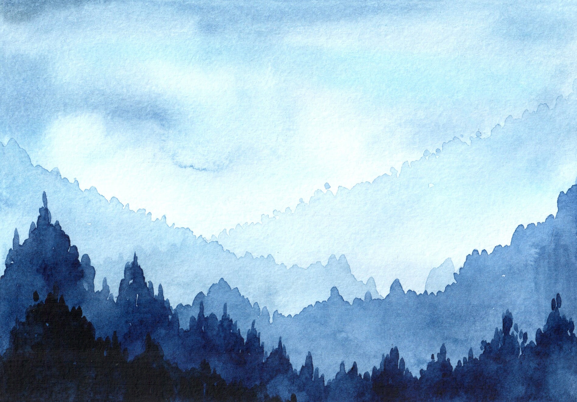 Blue Watercolor Mountain Photography Background Backdrop Etsy