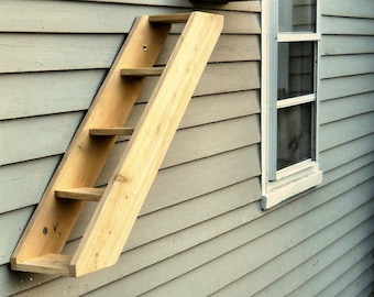 Outdoor Cedar Cat Wall System: Stair / Ladder - Weather Resistant to attach to outdoor wall for Cats to Climb, Play and Lounge