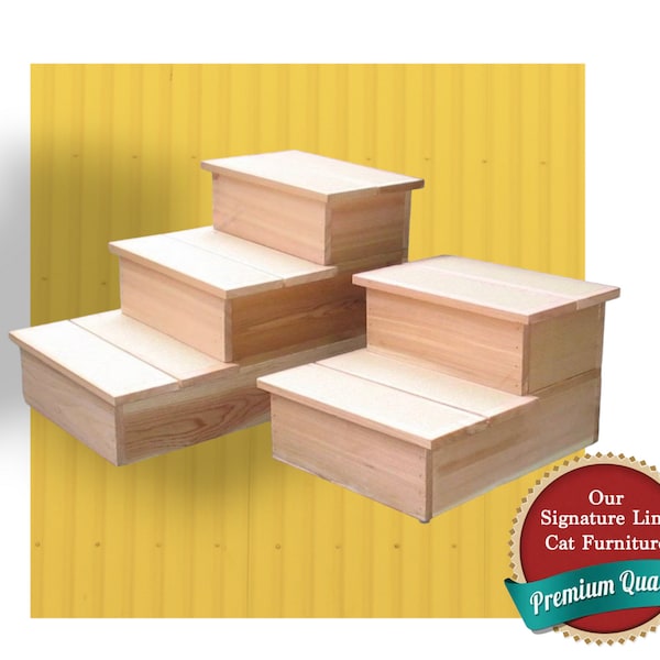 Handcrafted Real Cedar Pet Steps in Your choice of 1, 2, 3 or 4 steps - Weather Resistant Great for Outdoor Use - Dog steps cat steps stairs
