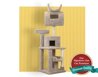 Ergonomic 84" Gigantic Cat Gym with Condo, Tube, Multiple Perches, Cats Love It, All Wood, Made in the USA, Your Choice of Colors 7713025257