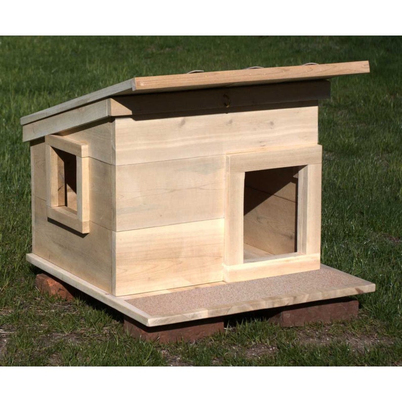 Outdoor Cedar Wood Cat House Shelter Weather Resistant with Side Window Keeps Outdoor Cats Sheltered and Warm During Cold Winter Months image 4