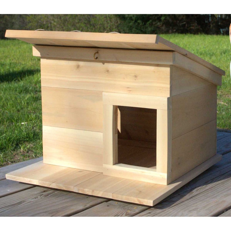 Outdoor Cedar Wood Cat House Shelter Weather Resistant with Side Window Keeps Outdoor Cats Sheltered and Warm During Cold Winter Months image 2