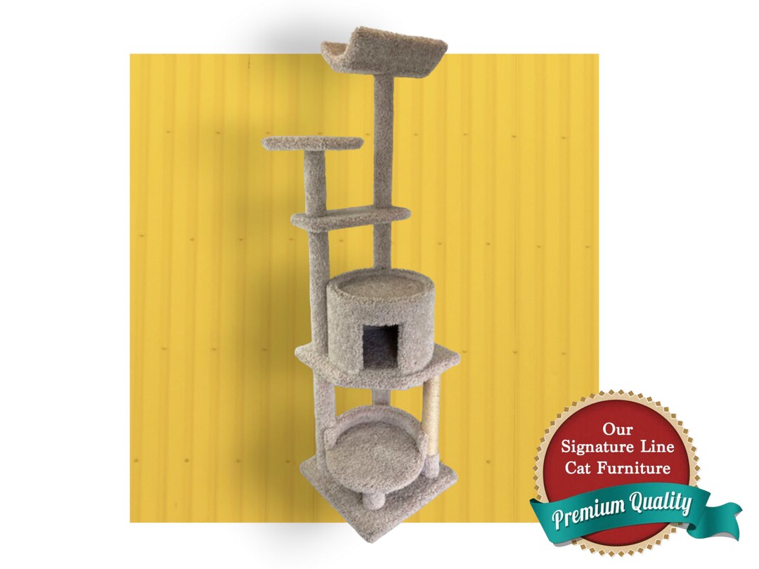 Ergonomic Six Foot Cat Tower With House and Multiple Tiers, Perches and