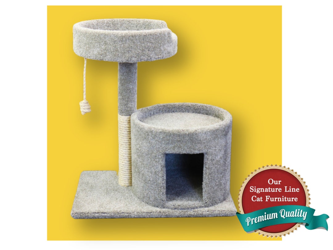 Ergonomic 26 Carpeted Cat House Condo With Bed, Cats Love It, All Wood