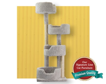 Ergonomic 55" Carpeted Multi Level Cat Tower Tree, 4 Tiered Round Perches, Oversized, Great for Large Breeds, Multiple Cats 7719046657