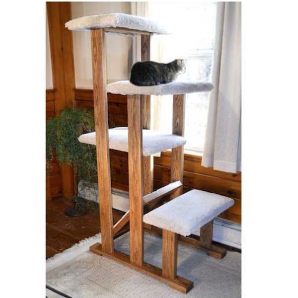 Solid Wood Quad Perch Cat Tree, Multiple Perches for Cats to Climb, Play and Lounge, furniture grade hardwood, artisan made, cat tree gym