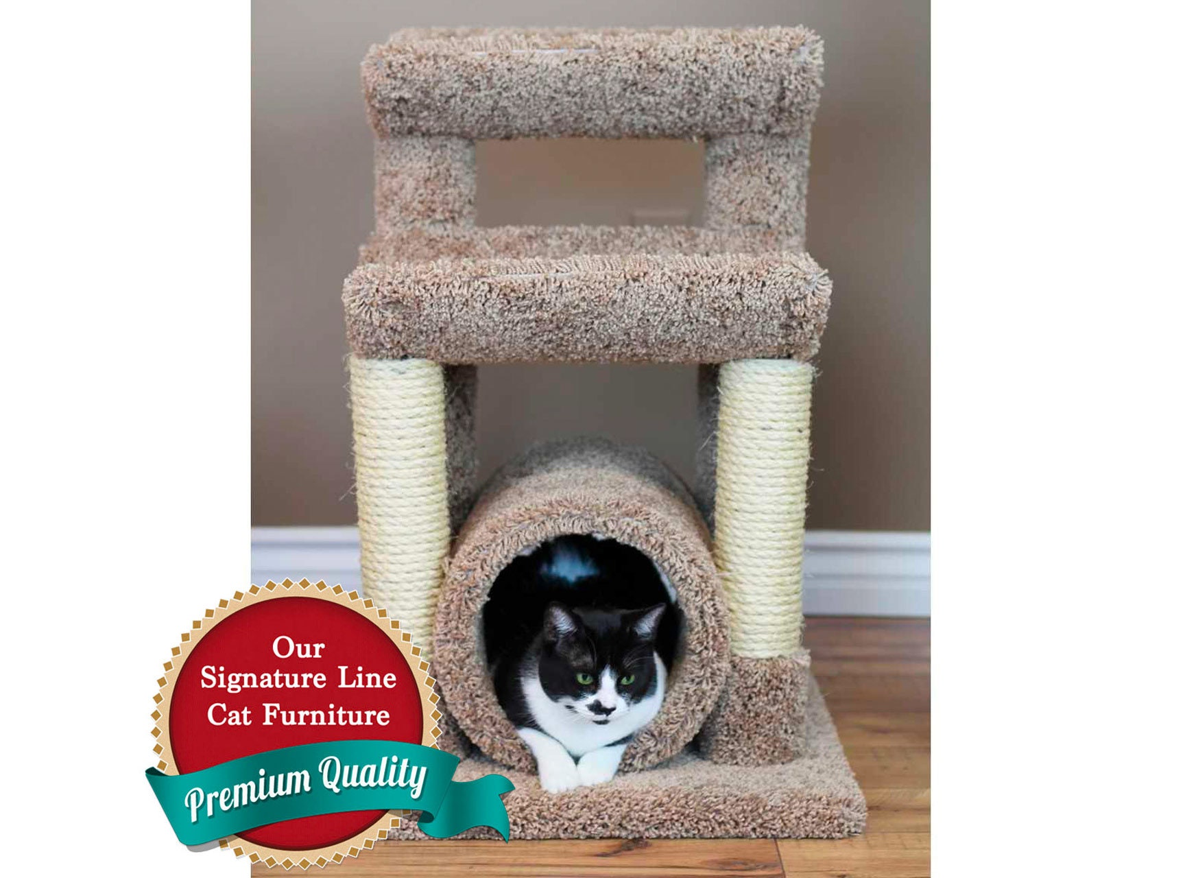 イーストリバーYOUNG POONG 54” Scratching Blue Cat Tree with and House,Natural