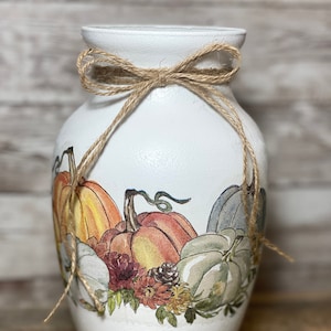 Rustic Handmade Decoupaged Farmhouse Fall  Pumpkin Bouquet  Flower Vase, Pumpkin Harvest Vase, Fall Decor, Farmhouse Decor, Rustic Decor