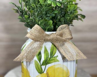 Handmade Lemon Glass Jar Vase: Farmhouse Summer Table Decor