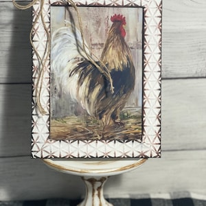 Rooster Sign | Rustic Farmhouse Decor | Distressed Frame | Rustic Farmhouse Kitchen Chicken Decor | Easel Back | Hooks