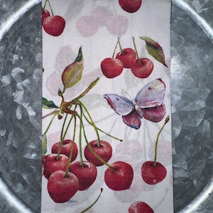 Summer Cherries & Butterflies  Decoupage Crafting Napkins,  Set of 2, Guest Napkins