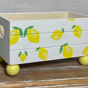 Farmhouse Bright Lemons Decorative Handmade Wood Crate, Cocoa Bars, Coffee Bars, Floral Arrangements Planters