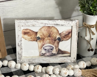 Calf Farmhouse Sign: Rustic Distressed Picture Frame