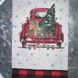 Wintery Red Farm Truck Presents and Christmas Tree Plaid Trim Decoupage Crafting Napkins ,  Set of 2, Guest Napkins