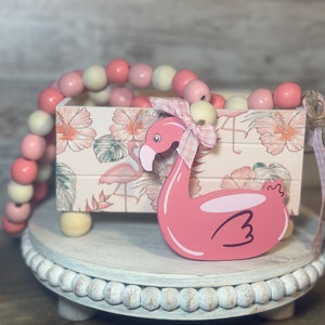 Beach Summer Pink and Coral Flamingo Decorative Wooden Storage Crate for Coffee Bars Party Favors Etc.