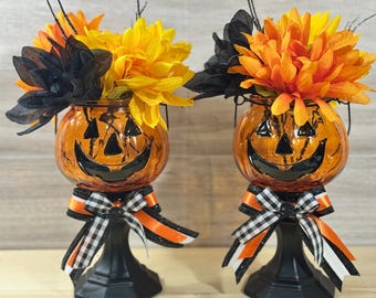 Jack-O’-Lantern Pedestal Candle Holder & Fall Decor