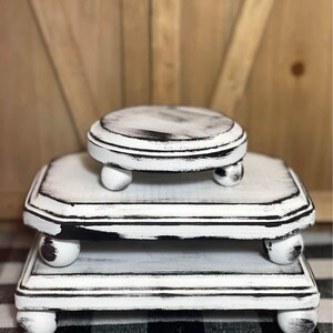 Farmhouse Rustic White Black Distressed 3pc. Riser Set Plant, Candle ...