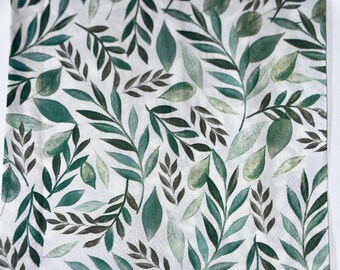 Watercoolor Greenery Leafy Pattern Decoupage Napkins for Crafting,  Set of 2, Lunch Napkins