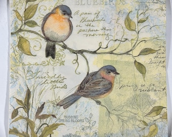 Sweet Little Perched Eastern Bluebirds  Decoupage Crafting Napkins ,  Set of 2, Lunch  Napkins