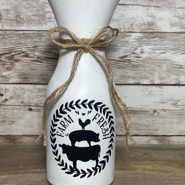 Rustic Farmhouse Distressed Farm Fresh Milk Jar Vase