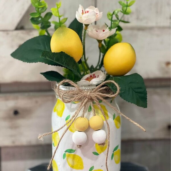 Lemon Centerpiece, Lemon Mason Jar Decor, Lemon Decor, Lemon Arrangement, Spring Decor, Lemon Wedding Decor