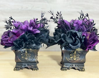 Halloween Table Arrangement Set – Black & Purple Gothic Floral Decor