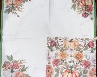 Fall Decoupage Napkins Fall Florals and  Pumpkins