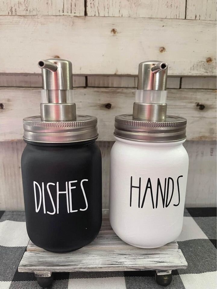 Farmhouse Kitchen Decor, Dunn Farmhouse Soap Dispenser, Dish Soap Holder,  Painted Mason Jars, Dish Soap Dispenser, Hand Soap Dispenser
