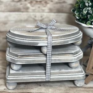 Farmhouse Rustic Gray White Natural Distressed 3pc. Riser Set Plant, Candle Holder, Display &quot;5x7&quot;