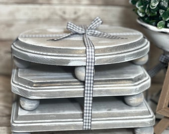 Farmhouse Rustic Gray White Natural Distressed 3pc. Riser Set Plant, Candle Holder, Display "5x7"