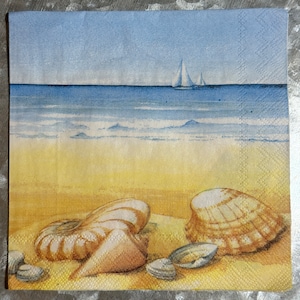 Beach Chair Shells Scene Decoupage Napkins for Crafting,  Set of 2, Cocktail Napkins