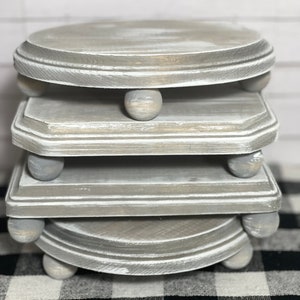 Farmhouse Gray Distressed Collection, wooden riser pedestal, tiered tray, home decor, display, plant stand, candle holder gift 7&quot;x5&quot;x1.5&quot;