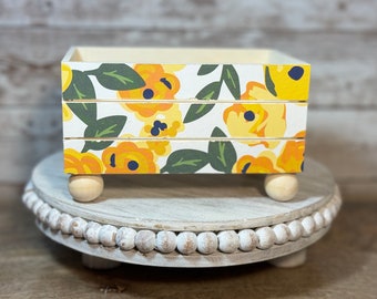 Blue Yellow Floral Handmade Wood Crate Riser Great for Coffee/tea or ...