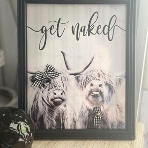Get Naked Highland Cow | Black & White Distressed | Tier Tray | Rustic Farmhouse | Farmhouse Bathroom Decor