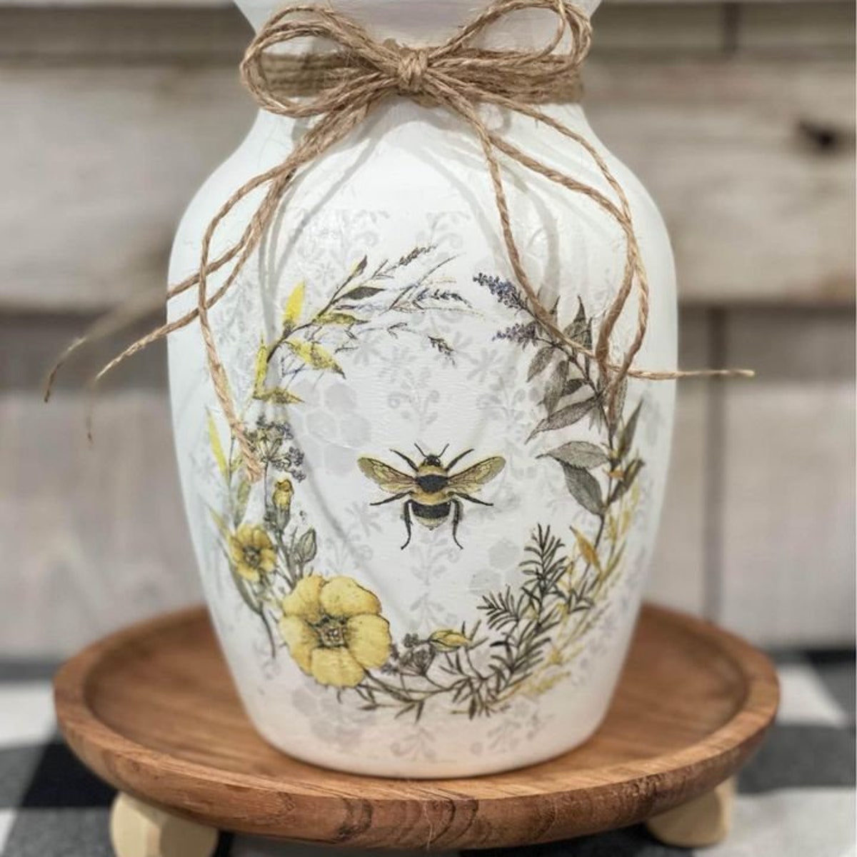Rustic Farmhouse Jar, Honey Bee Wreath Jar Vase, Cottage Decor, Decoupage Honeybee, Farmhouse Decor, Rustic Decor - Etsy
