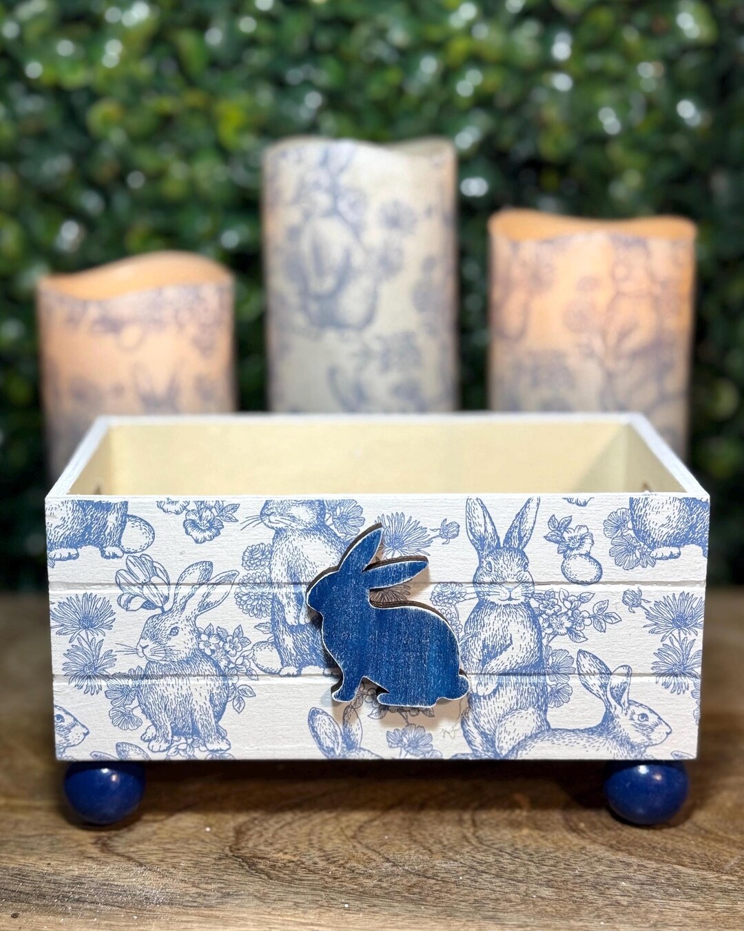 Spring/easter Beautiful Decorative Blue Bunny Wooden Storage Crate for ...