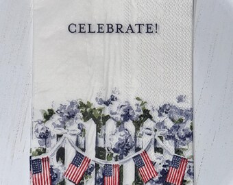 Celebrate Patriotic Flags Hydrangeas  Red White Blue, 4th of July, Independence  Day Decoupage Napkins for Crafting,  Set of 2 Guest Napkins