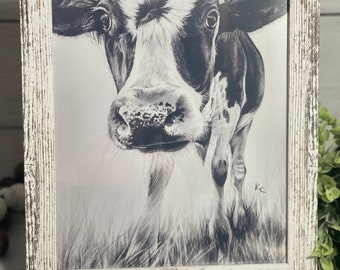 Rustic Farmhouse Black White Cow Print with Distressed Sign