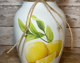 Rustic Lemon Bee Vase: Farmhouse Summer Decor