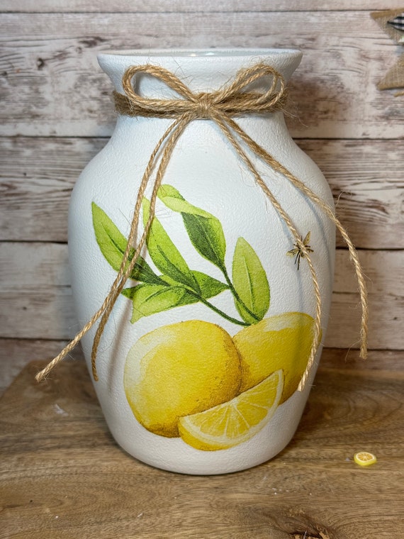 Rustic Lemon Bee Vase: Farmhouse Summer Decor