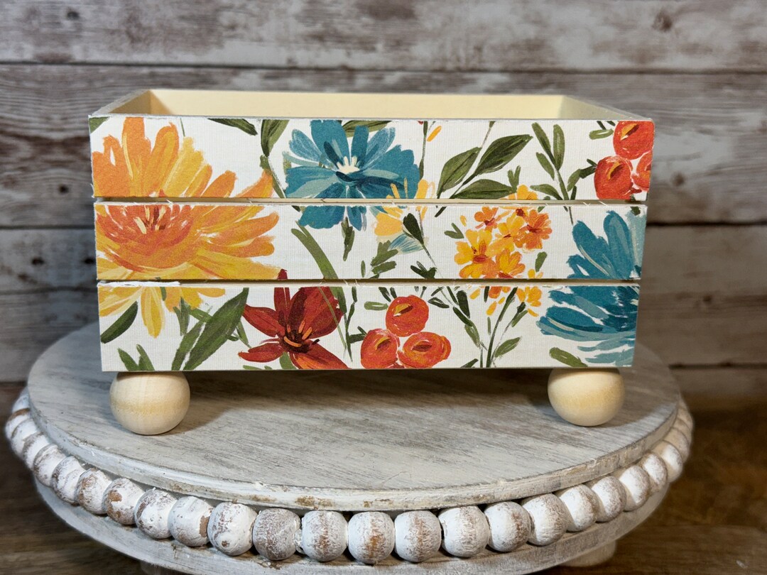 Teal Orange Floral Handmade Wood Crate Riser Great for Coffee/tea or ...