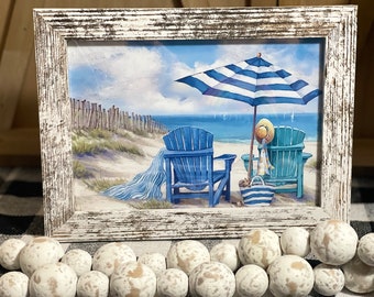 Beach Themed Rustic Distressed  Framed Art Sign, Beach Chair, 9"x7"