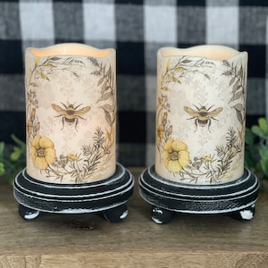 Honey Bee Inspired 4&quot; Flameless Flickering LED Candles  Home Decor Summer Set of TWO or Single