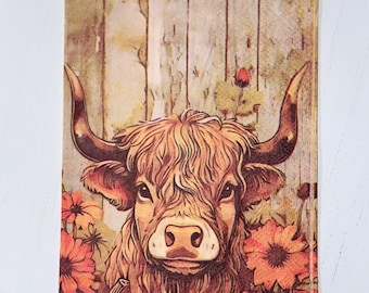 Fall Highland Cow and Pumpkin Decoupage Napkins for Crafting,  Set of 2, Guest Size Napkins