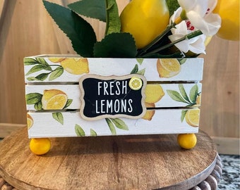 Farmhouse Lemon Decorative Handmade Wood Crate, Cocoa Bars, Coffee Bars, Floral Arrangements Planters