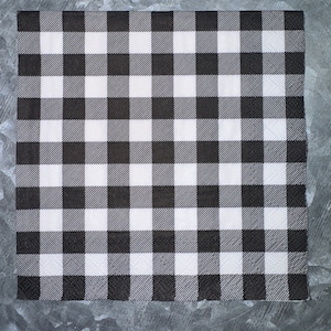 Black White Farmhouse Check Napkins for Crafting,  Set of 2, Cocktail Napkins