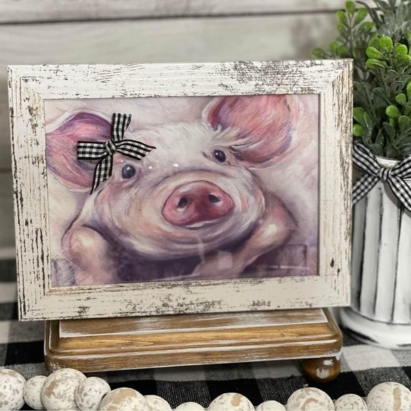 Rustic Pig Sign | Farmhouse Decor | Distressed Frame | Rustic Farmhouse Kitchen Bathroom Decor | Pig Decor