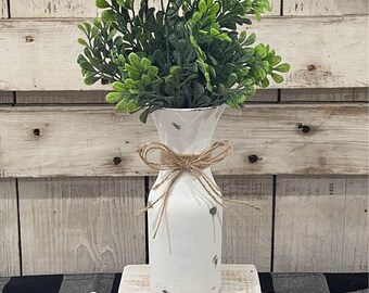 Rustic Farmhouse Glass Milk Jar Centerpiece with Jute Bow And  Greenery